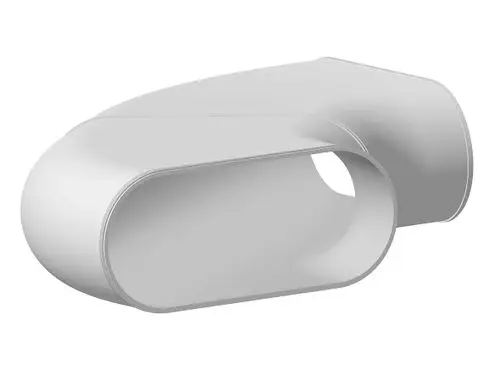 Bogen aus Kunststoff von Fränkische, mit einem geschwungenen Design zur Luftführung in einem Lüftungssystem.